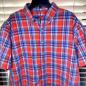Izod Saltwater Washed Classic Short Sleeve Plaid Button Down Shirt Sz XL